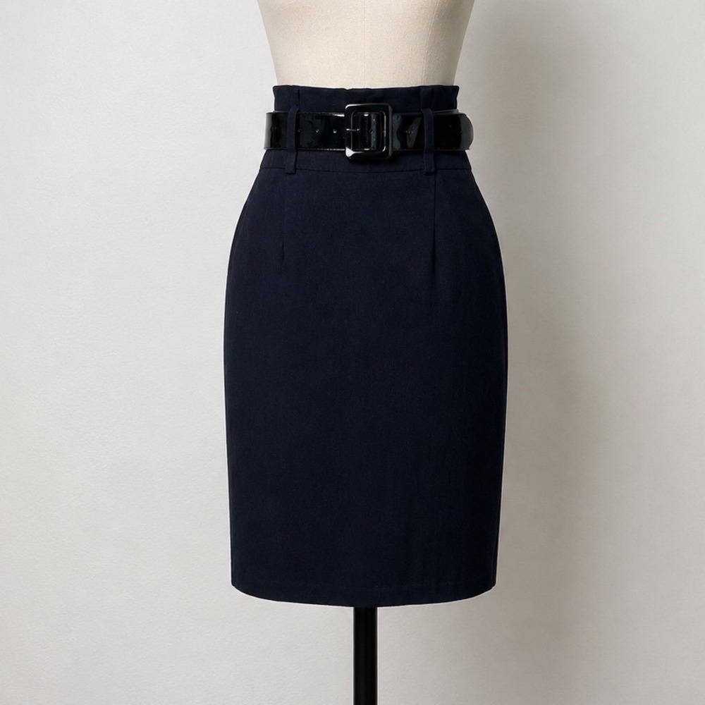 Body Central Womens Black High Waisted Belted Pencil Skirt Paperbag Waist Large